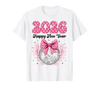 Feliz Año Nuevo 2026 Coqueta Bow & Disco Ball Niñas Mujeres Camiseta