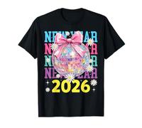 Feliz Año Nuevo 2026 Coqueta Bow & Disco Ball Niñas Mujeres Camiseta