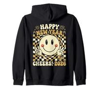 Feliz Año Nuevo 2026 Retro Cuadros Paz Mano Linda Sonrisa Sudadera con Capucha