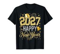 Feliz Año Nuevo 2027 Eve Party Family Xmas Gold T-Shirt Camiseta