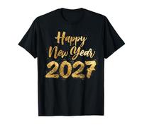 Feliz Año Nuevo 2027 Eve Party Family Xmas Gold T-Shirt Camiseta