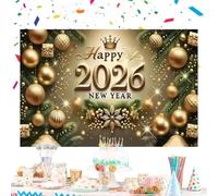 Feliz Año Nuevo Decoraciones - Aproximadamente 2,1 x 1,5 m Vacaciones de Año Nuevo 2026 | Pancarta de Fondo para de Año Nuevo | para Interior y Exterior, de Navidad, hogar, Oficina