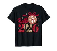 Feliz año Nuevo Hello 2026 Diseño de Camiseta de Bola de Discoteca Camiseta