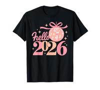 Feliz año Nuevo Hello 2026 Diseño de Camiseta de Bola de Discoteca Camiseta