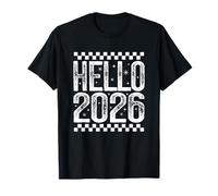 Feliz Año Nuevo Hello 2026 Retro Cuadros Cita Positiva Camiseta