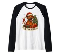 Feliz árbol de Navidad de Tis The Season Rhodesian Ridgeback Dog Camiseta Manga Raglan