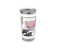 Feliz Axolotl Comer Ramen Surf Kanagawa Wave Kawaii Vaso térmico de acero inoxidable de doble pared