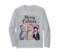 Feliz Catmas Funny Cat Santa Hat Christmas Manga Larga