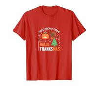 Feliz Celebración de la Amenaza de la Triple Fiesta de Hola Gracias Camiseta, Hombre, Rojo, 3XL