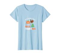 Feliz Celebración de la Amenaza de la Triple Fiesta de Hola Gracias Camiseta, Mujer, Azul Bebé, 3XL