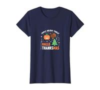 Feliz Celebración de la Amenaza de la Triple Fiesta de Hola Gracias Camiseta, Mujer, Azul Marino, 3XL