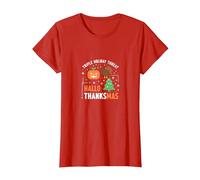 Feliz Celebración de la Amenaza de la Triple Fiesta de Hola Gracias Camiseta, Mujer, Rojo, XL
