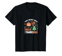 Feliz Celebración de la Amenaza de la Triple Fiesta de Hola Gracias Camiseta, Niños, Negro, 3 años