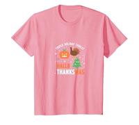 Feliz Celebración de la Amenaza de la Triple Fiesta de Hola Gracias Camiseta, Niños, Rosado, 8 años