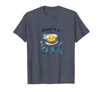 Feliz como una almeja Lindo Juego de Palabras océano Camiseta, Hombre, Azul Jaspeado, S