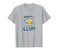 Feliz como una almeja Lindo Juego de Palabras océano Camiseta, Hombre, Gris Jaspeado, M