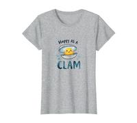 Feliz como una almeja Lindo Juego de Palabras océano Camiseta, Mujer, Gris Jaspeado, XS