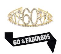 Feliz cumpleaños 60 tiara y faja regalos de cristal Rhinestone princesa corona cumpleaños reina partido suministros corona oro corona plata letra negro