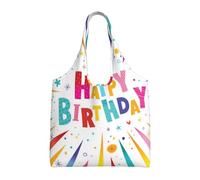 Feliz cumpleaños,Bolsas de mano reutilizables, bolsas de supermercado, bolso de hombro de lona de gran capacidad