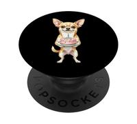 Feliz Cumpleaños Chihuahua Mamá Lindo Perro Sosteniendo Pastel Vela PopSockets PopGrip Adhesivo
