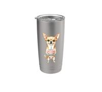 Feliz Cumpleaños Chihuahua Mamá Lindo Perro Sosteniendo Pastel Vela Vaso térmico de acero inoxidable de doble pared