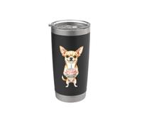 Feliz Cumpleaños Chihuahua Mamá Lindo Perro Sosteniendo Pastel Vela Vaso térmico de acero inoxidable de doble pared