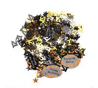 Feliz Cumpleaños Confeti, Cumpleaños Hoja Metálica Lentejuelas Negro Oro Plata Brillo Mesa (21 números de cumpleaños de oro negro y plata)