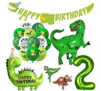 Feliz Cumpleaños Decoracion 2 Años Globos de Cumpleaños 2 Años Dinosaurios Happy Birthday Garland Verde Globo Número 2
