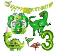Feliz Cumpleaños Decoracion 3 Años Globos de Cumpleaños 3 Años Dinosaurios Happy Birthday Garland Verde Globo Número 3