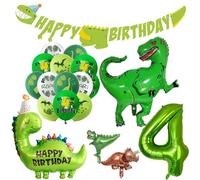 Feliz Cumpleaños Decoracion 4 Años Globos de Cumpleaños 4 Años Dinosaurios Happy Birthday Garland Verde Globo Número 4
