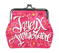 Feliz cumpleaños en francés Joyeux Anniversaire Pink Mujeres PU Cuero Monederos Niñas Mini Hebilla Monedero Bolsa