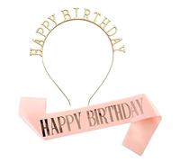 Feliz Cumpleaños Faja Corona Tiara Banda Diadema para Niña, Mujer, Fiesta de Decoración Accesorios Regalo (rosa)