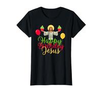 Feliz cumpleaños Jesus Navidad Cristiana Camiseta, Mujer, Negro, 3XL