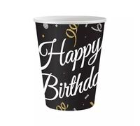 ¡Feliz cumpleaños! Vasos de papel - negro, paquete de 6.