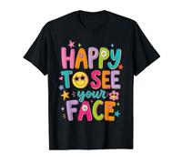 Feliz de Ver tu Cara Equipo de Maestros de Primer día de Regreso a Clases Camiseta gráfica económica, Hombre, Negro, M