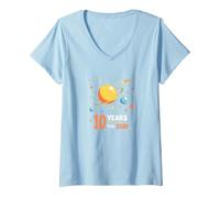 Feliz décimo Viaje Alrededor del Sol | Regalo de cumpleaños Espacial Camiseta Cuello V, Mujer, Azul Bebé, XL