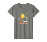 Feliz décimo Viaje Alrededor del Sol | Regalo de cumpleaños Espacial Camiseta, Mujer, Verde Militar Jaspeado, 3XL