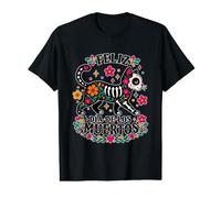Feliz Día de los Muertos Gato Colorido Día de los Muertos Arte Camiseta gráfica económica