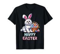 Feliz día de Pascua perro maltés divertido conejo de Pascua mujeres niños Camiseta