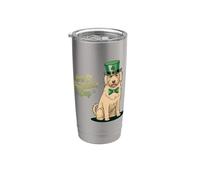 Feliz Día de San Patricio - Golden Doodle Día de San Patricio Vaso térmico de acero inoxidable de doble pared