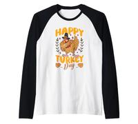 Feliz Día de Turquía Divertido Acción de Gracias Peregrino Otoño Oto Camiseta Manga Raglan