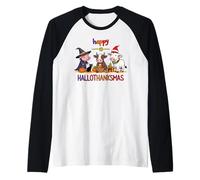 Feliz día Festivo de Vaca y Lindo Animal de Granja Camiseta Manga Raglan