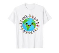 Feliz Día Nacional de la Tierra Niños Felices Alrededor del Mundo Camiseta, Hombre, Blanco, S