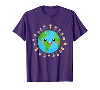 Feliz Día Nacional de la Tierra Niños Felices Alrededor del Mundo Camiseta, Hombre, Morado, L
