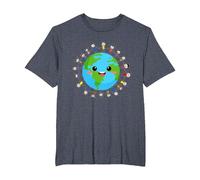 Feliz Día Nacional de la Tierra Niños Felices Alrededor del Mundo Camiseta, Hombre Tallas Grandes, Azul Jaspeado, 2X Alto