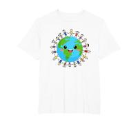 Feliz Día Nacional de la Tierra Niños Felices Alrededor del Mundo Camiseta, Hombre Tallas Grandes, Blanco, 2X Alto