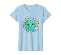 Feliz Día Nacional de la Tierra Niños Felices Alrededor del Mundo Camiseta, Mujer, Azul Bebé, M