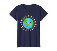 Feliz Día Nacional de la Tierra Niños Felices Alrededor del Mundo Camiseta, Mujer, Azul Marino, 3XL