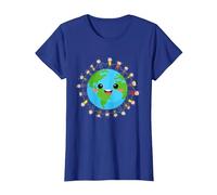 Feliz Día Nacional de la Tierra Niños Felices Alrededor del Mundo Camiseta, Mujer, Azul Real, M