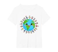 Feliz Día Nacional de la Tierra Niños Felices Alrededor del Mundo Camiseta, Mujer Tallas Grandes, Blanco, 1XL Grande